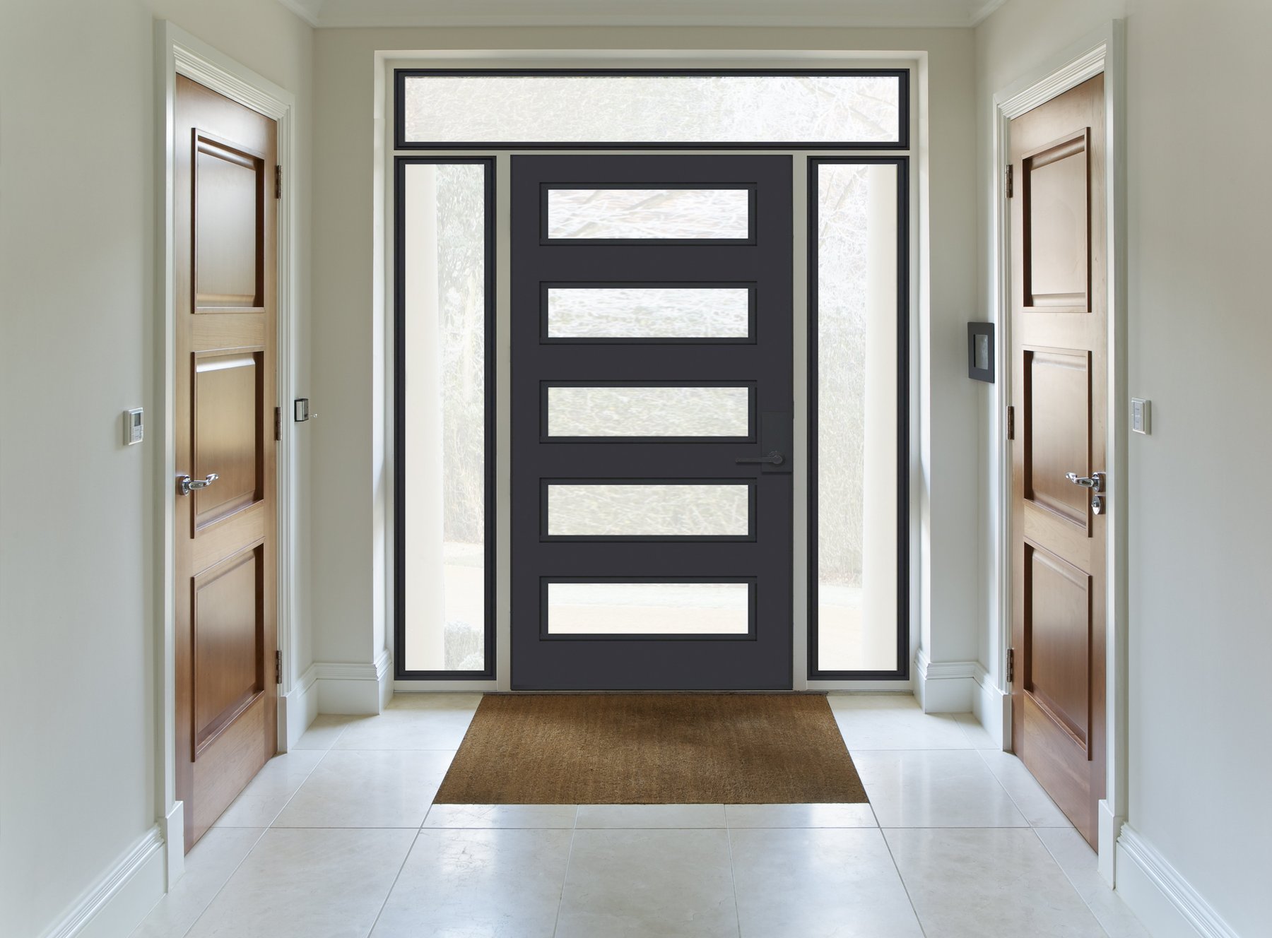 Modern black fiberglass entry door with sidelites and transom Knoxville