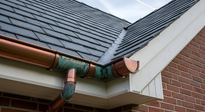 Copper half-round gutter with natural patina Knoxville
